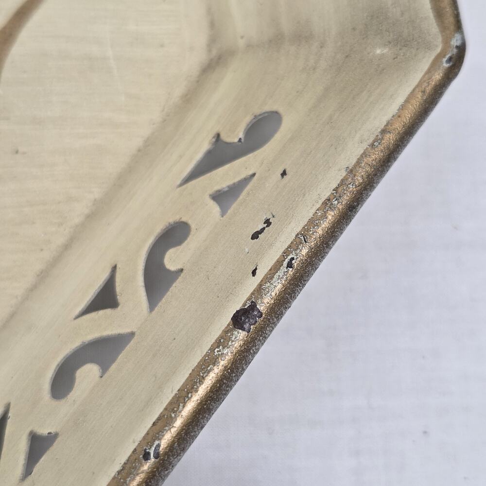 Vintage Toleware Vanity Perfume Tray Hand Painted Floral Octagonal Cottage Decor - Picture 10 of 16